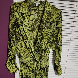Bar III Lime Snake Print Wrap Shirt